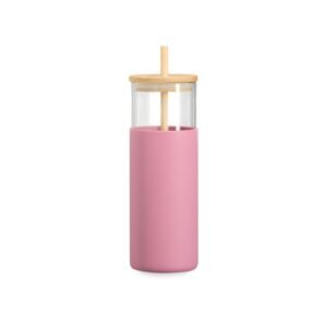 Copo de Vidro Canudo e Tampa Bambu 500ml Diversas Cores